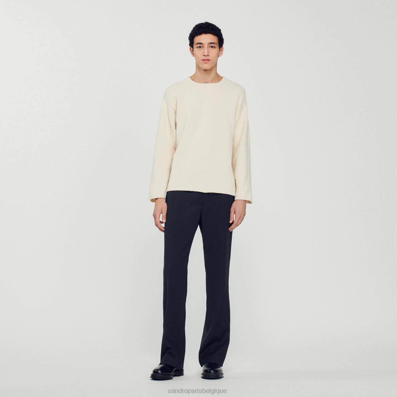 vêtements Sandro Paris pull en maille bouclée écru Hommes XLXD764