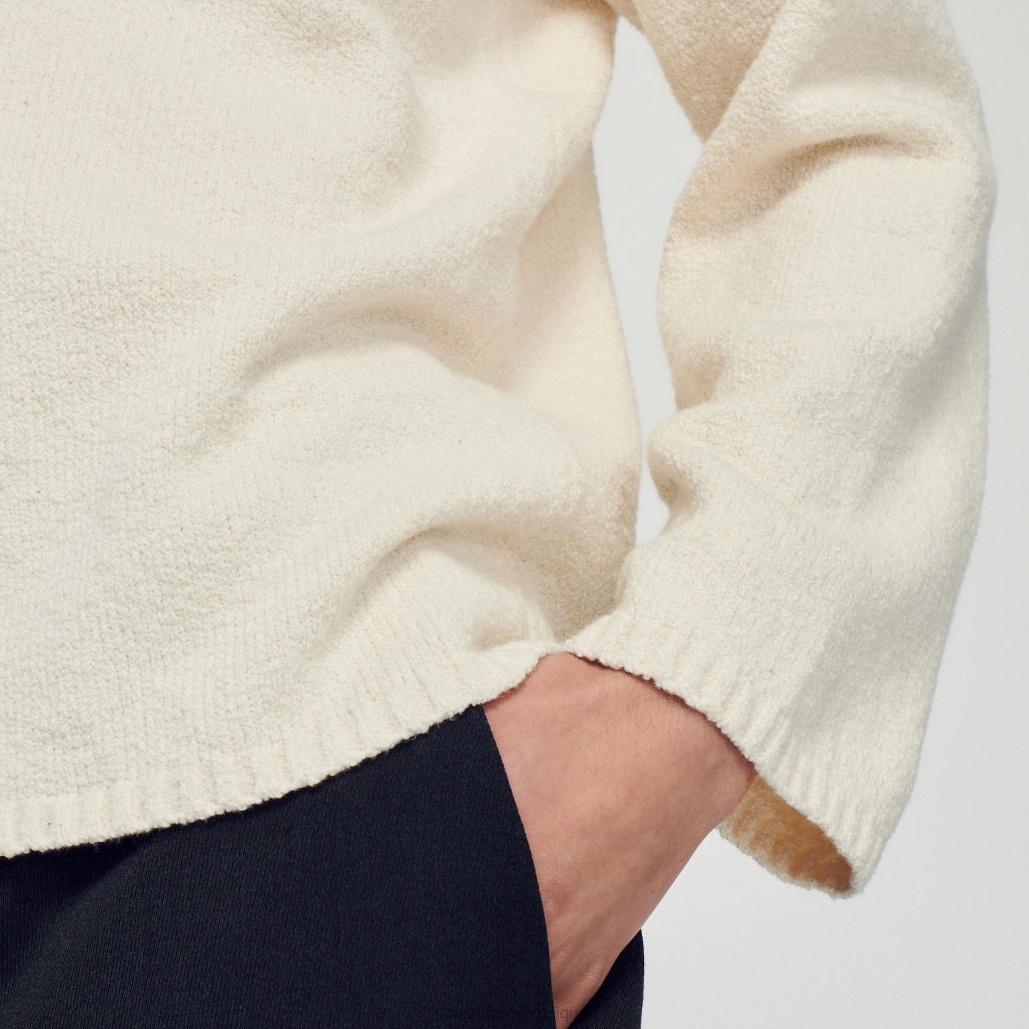 vêtements Sandro Paris pull en maille bouclée écru Hommes XLXD764