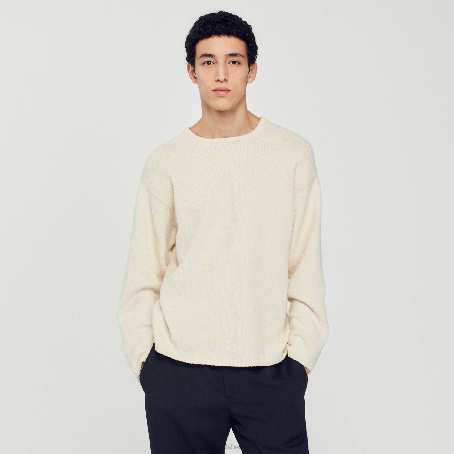 vêtements Sandro Paris pull en maille bouclée écru Hommes XLXD764