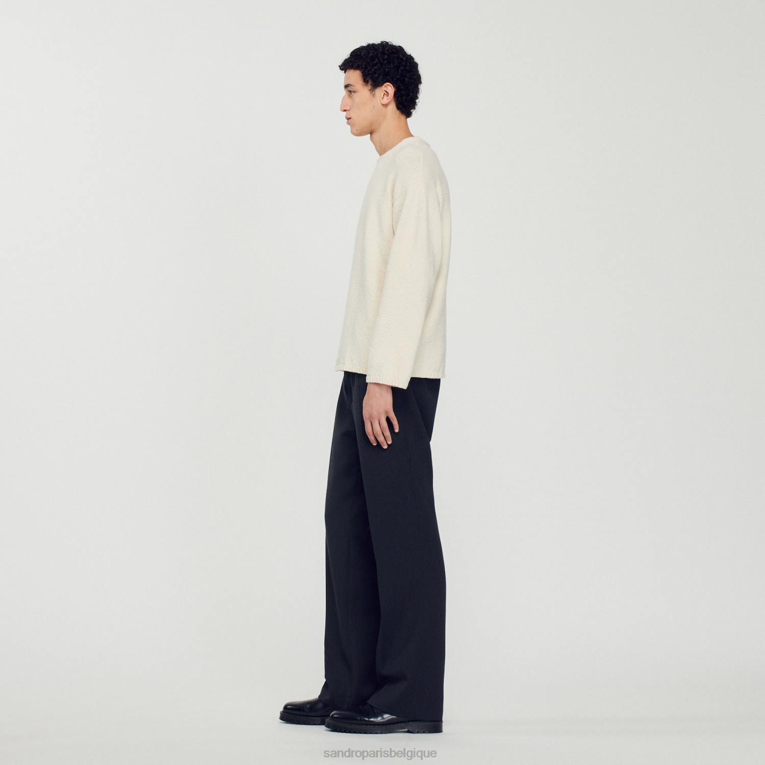 vêtements Sandro Paris pull en maille bouclée écru Hommes XLXD764