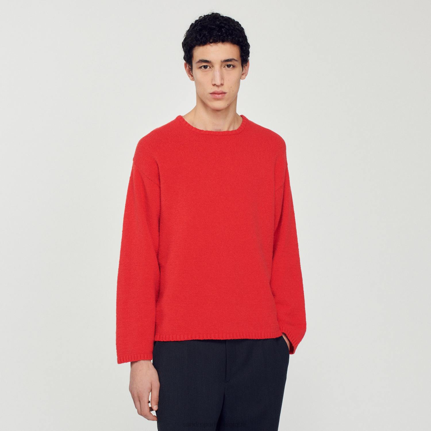 vêtements Sandro Paris pull en maille bouclée rouge Hommes XLXD813