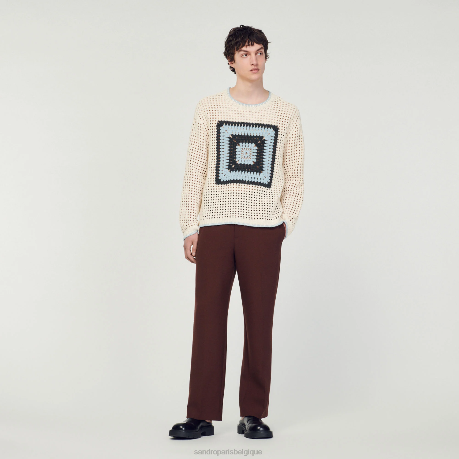vêtements Sandro Paris pull en tricot au crochet bleu Hommes XLXD706