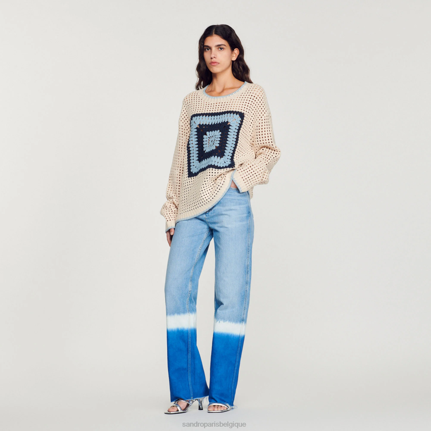 vêtements Sandro Paris pull en tricot au crochet bleu Hommes XLXD706