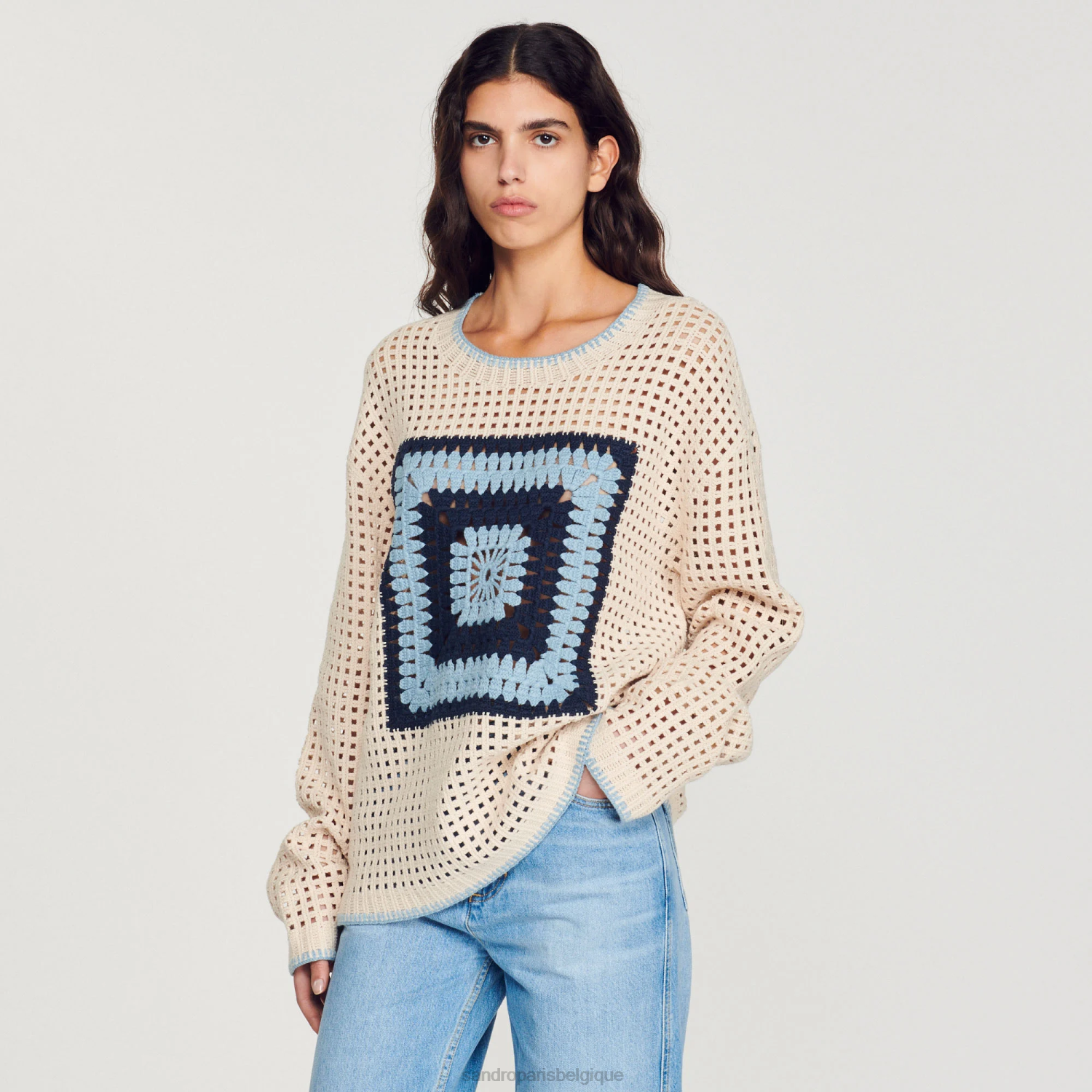 vêtements Sandro Paris pull en tricot au crochet bleu Hommes XLXD706