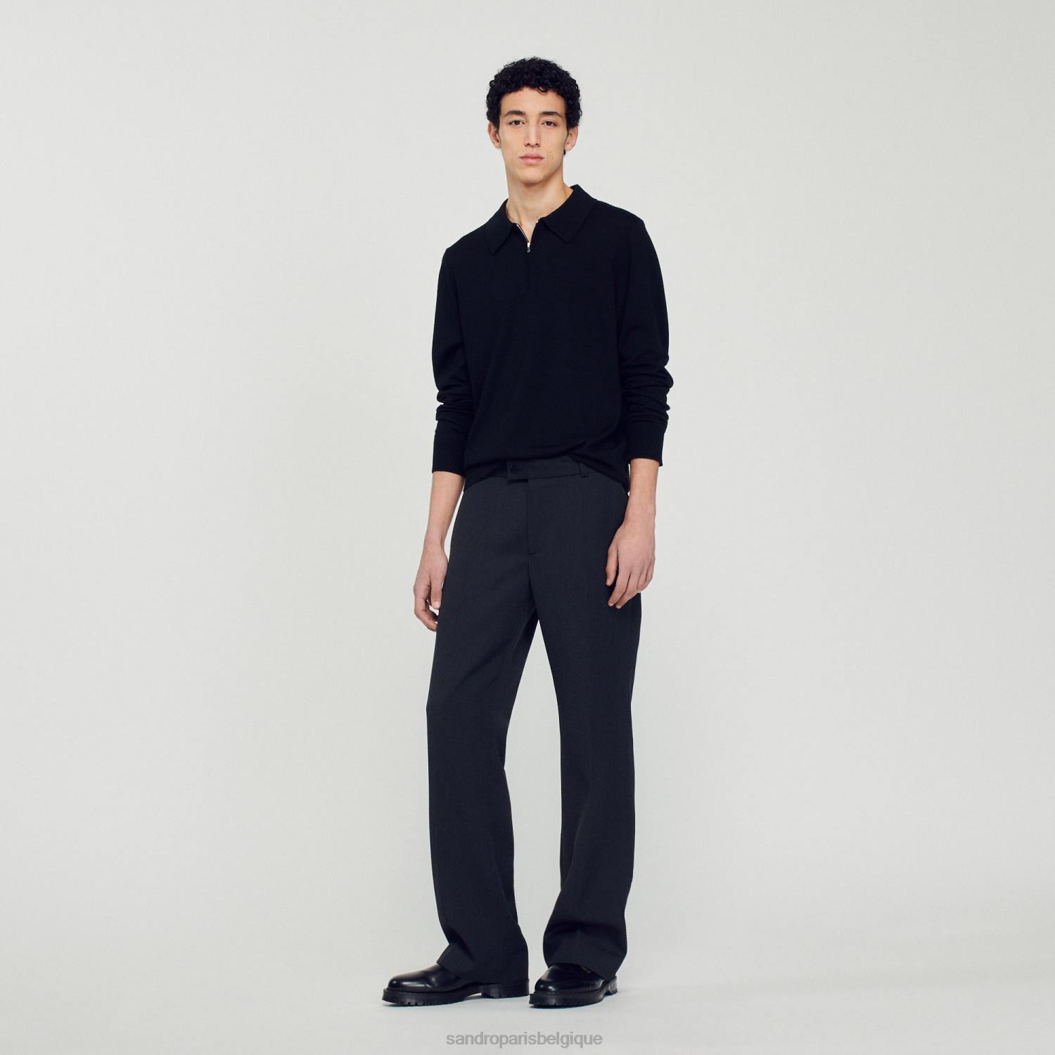 vêtements Sandro Paris pull polo tricoté noir Hommes XLXD643