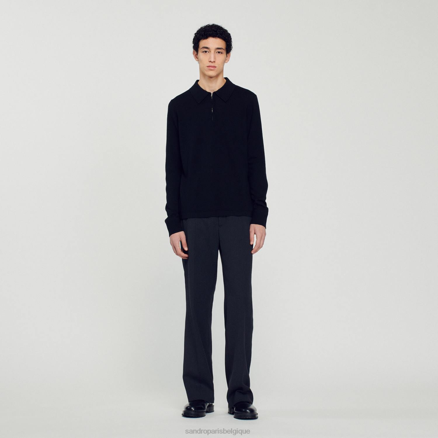 vêtements Sandro Paris pull polo tricoté noir Hommes XLXD643