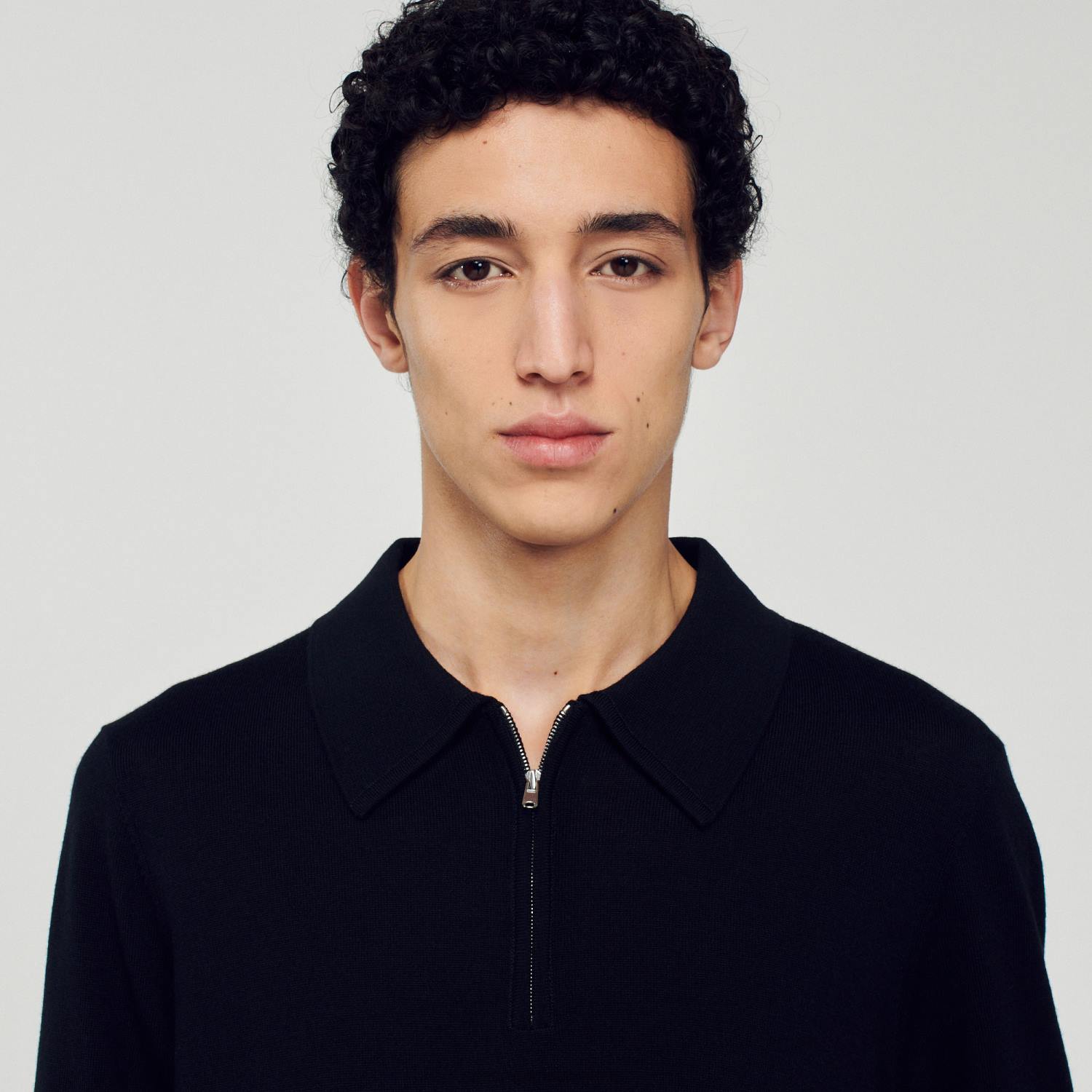 vêtements Sandro Paris pull polo tricoté noir Hommes XLXD643