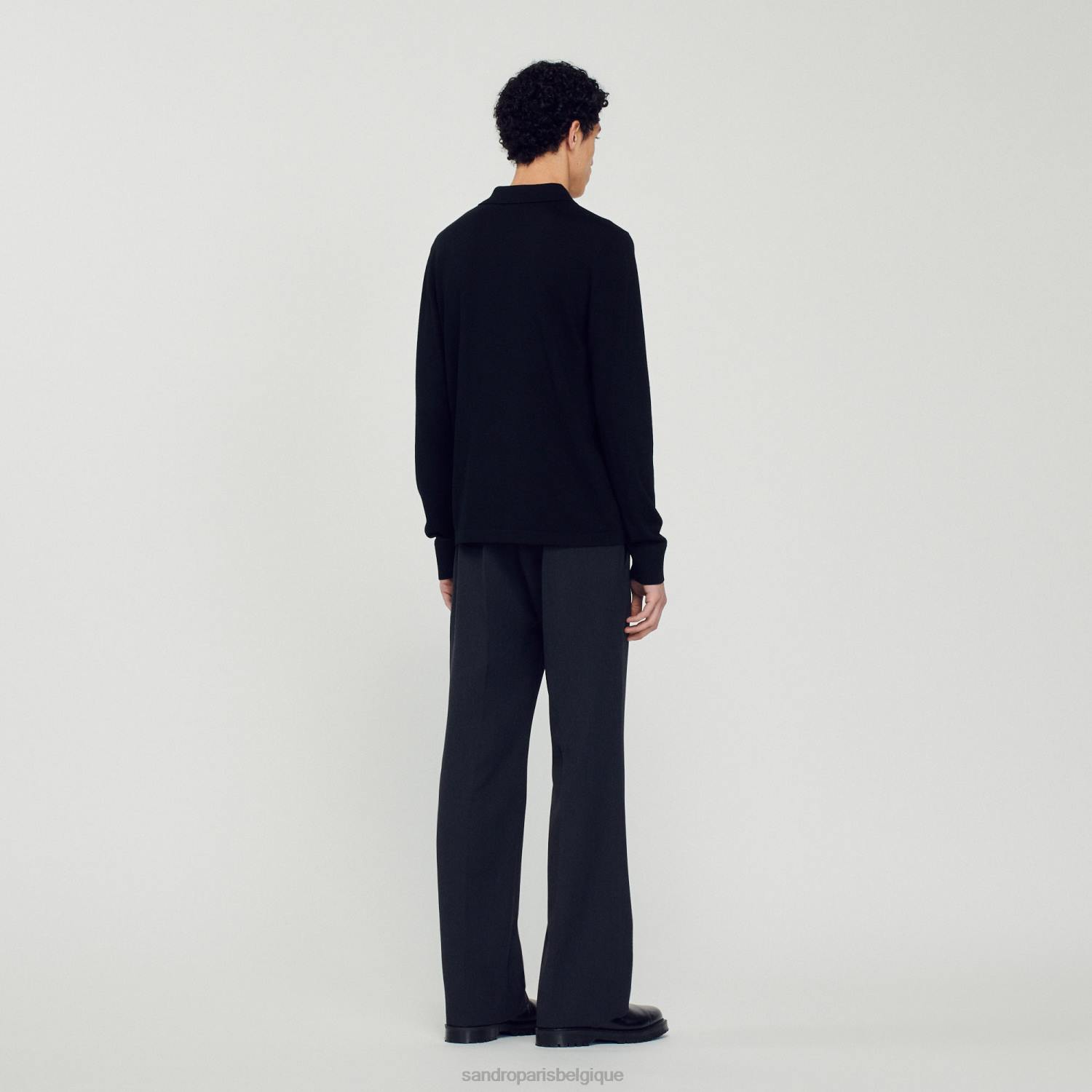 vêtements Sandro Paris pull polo tricoté noir Hommes XLXD643