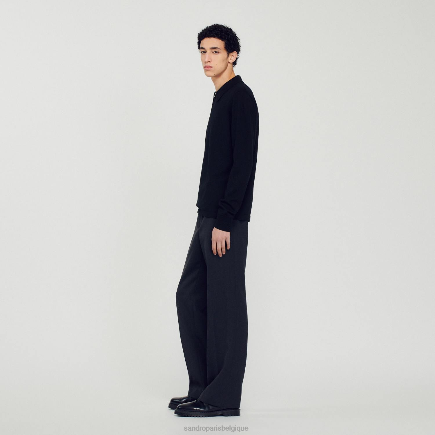 vêtements Sandro Paris pull polo tricoté noir Hommes XLXD643