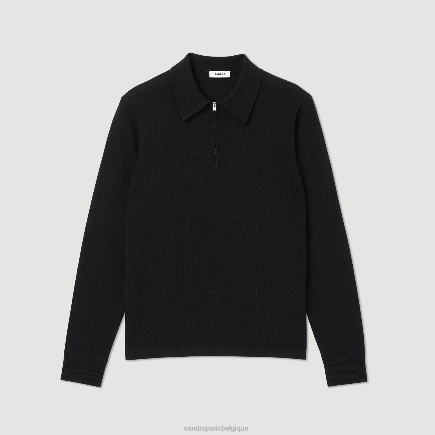 vêtements Sandro Paris pull polo tricoté noir Hommes XLXD643