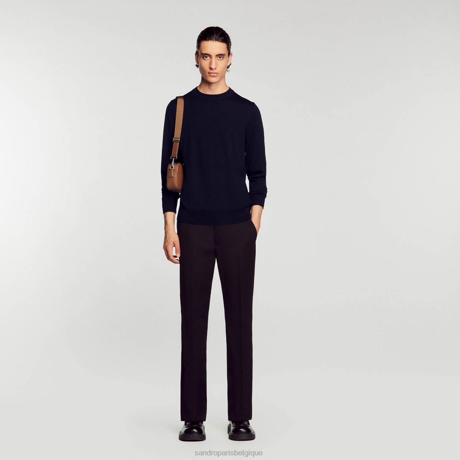 vêtements Sandro Paris pull tricoté en mérinos bleu marine Hommes XLXD670