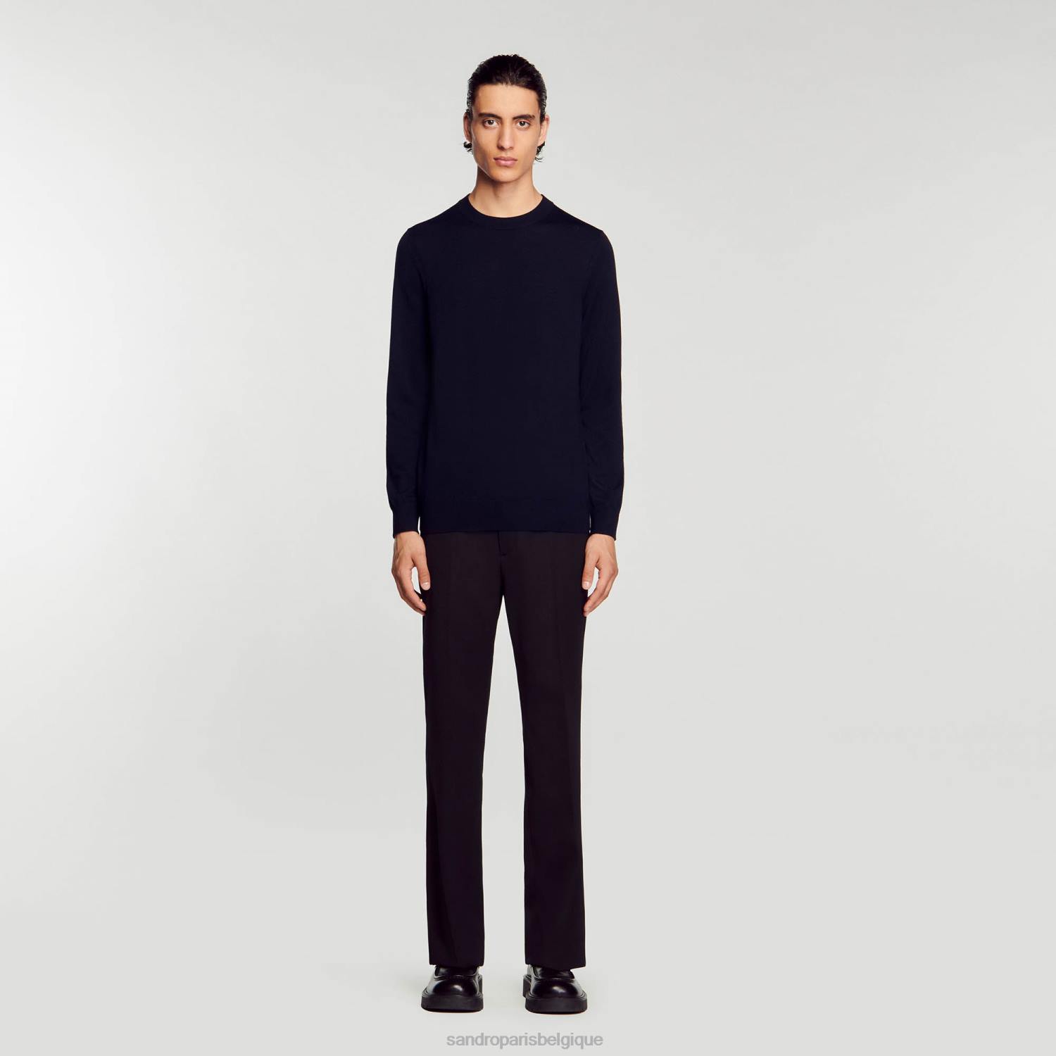 vêtements Sandro Paris pull tricoté en mérinos bleu marine Hommes XLXD670