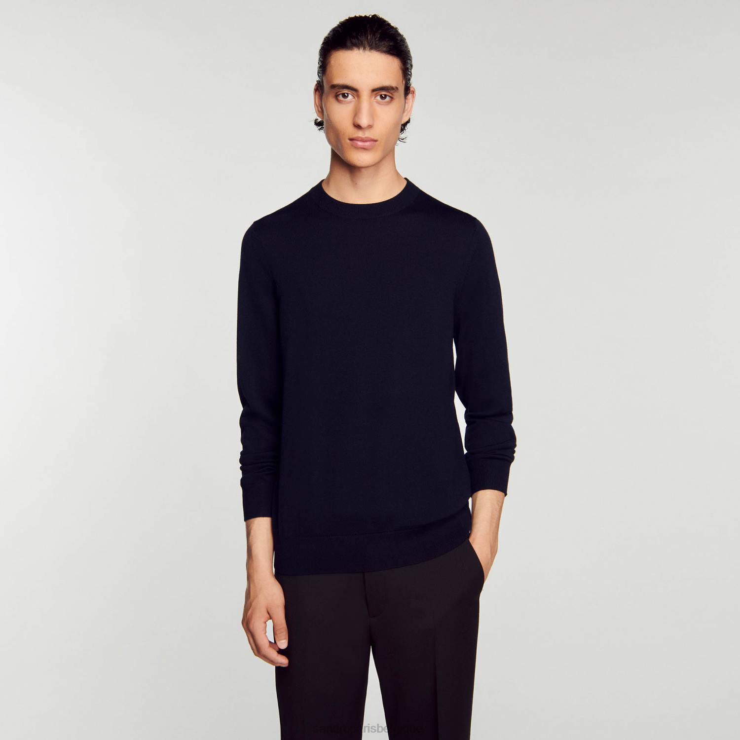 vêtements Sandro Paris pull tricoté en mérinos bleu marine Hommes XLXD670
