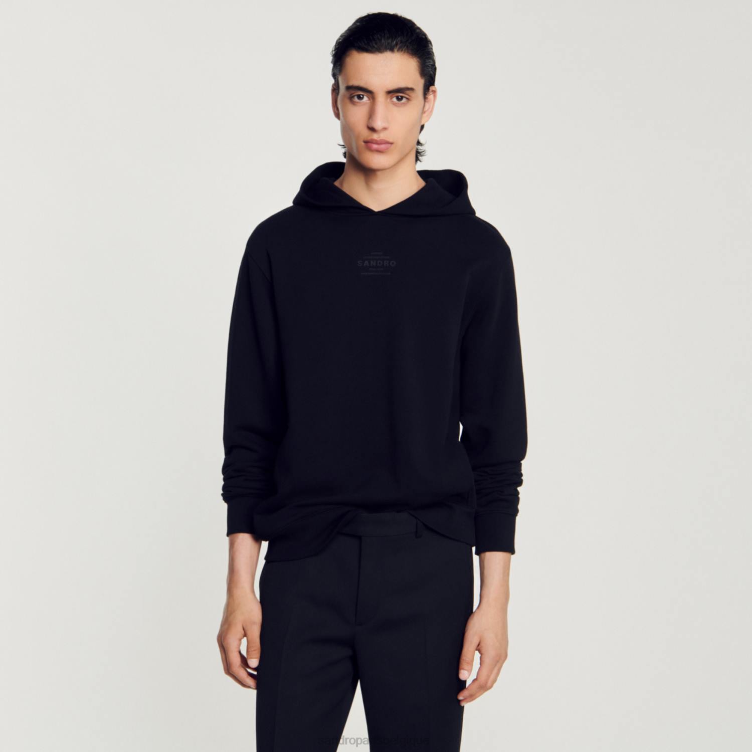 vêtements Sandro Paris sweat à capuche avec logo en caoutchouc noir Hommes XLXD789