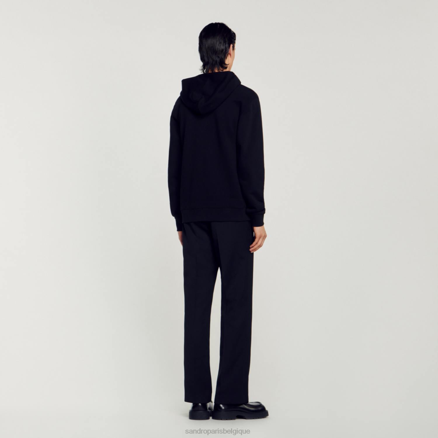 vêtements Sandro Paris sweat à capuche avec logo en caoutchouc noir Hommes XLXD789