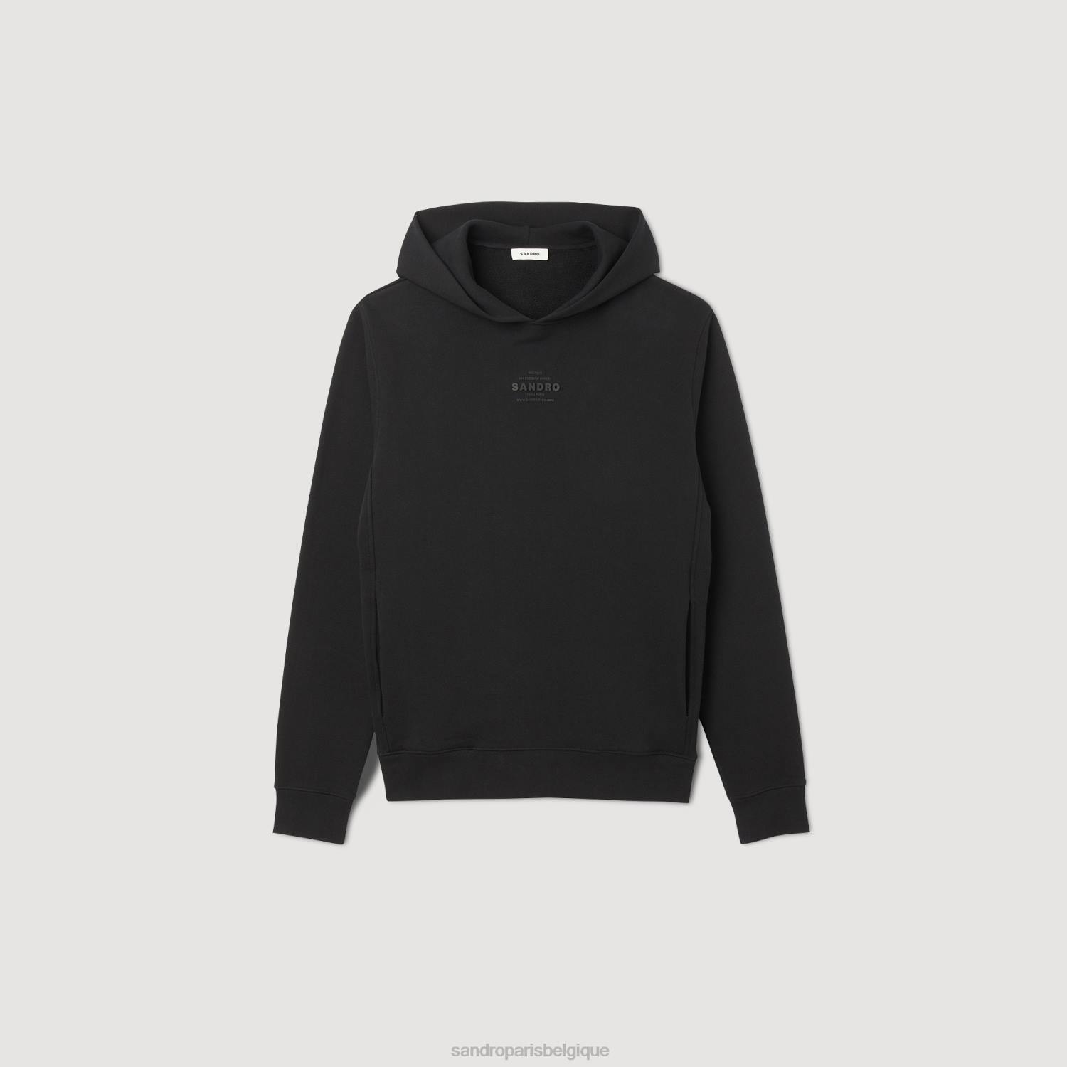 vêtements Sandro Paris sweat à capuche avec logo en caoutchouc noir Hommes XLXD789