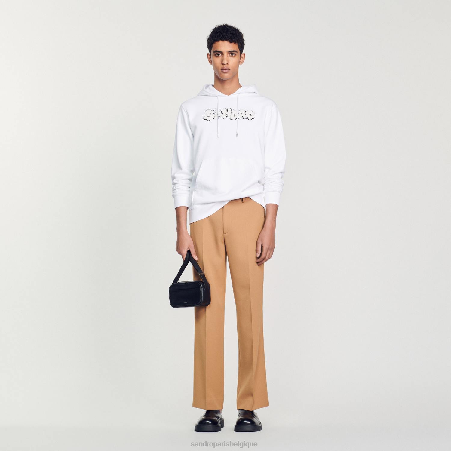vêtements Sandro Paris sweat à capuche brodé blanc Hommes XLXD801