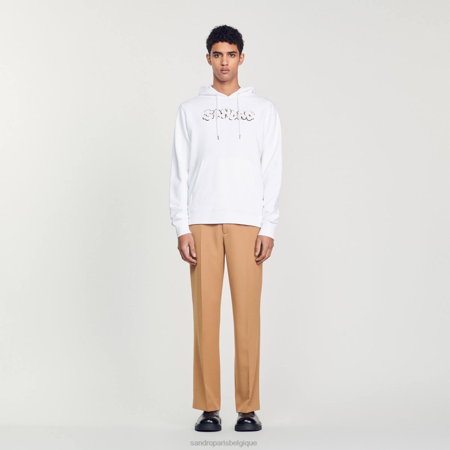 vêtements Sandro Paris sweat à capuche brodé blanc Hommes XLXD801