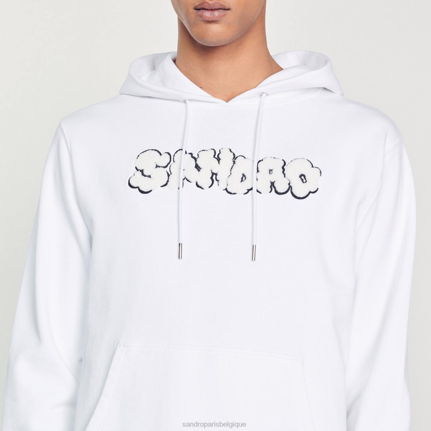 vêtements Sandro Paris sweat à capuche brodé blanc Hommes XLXD801