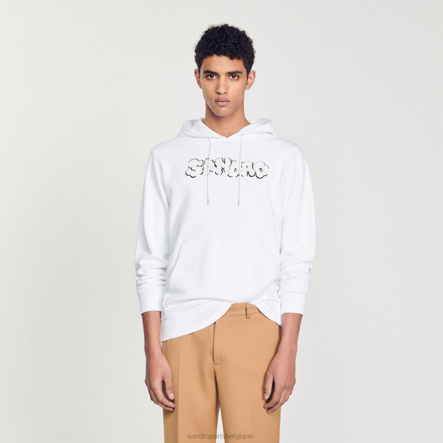 vêtements Sandro Paris sweat à capuche brodé blanc Hommes XLXD801