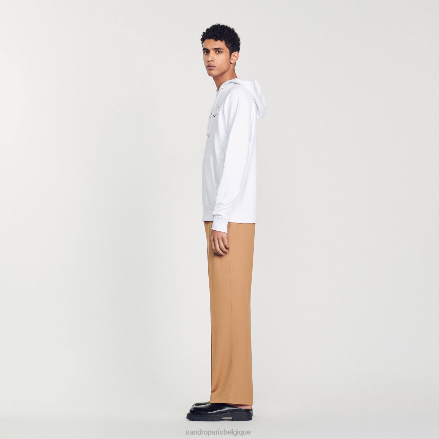 vêtements Sandro Paris sweat à capuche brodé blanc Hommes XLXD801