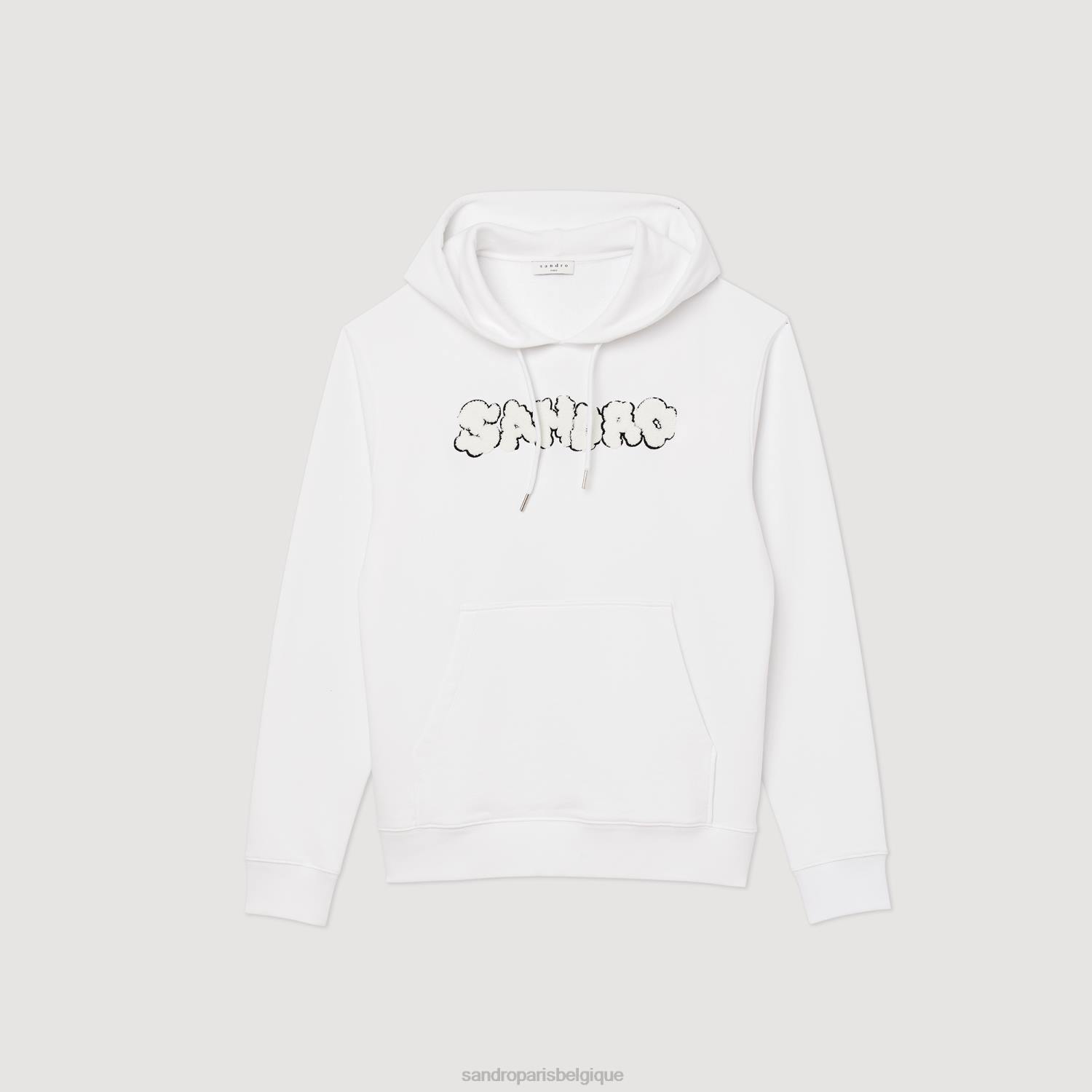 vêtements Sandro Paris sweat à capuche brodé blanc Hommes XLXD801