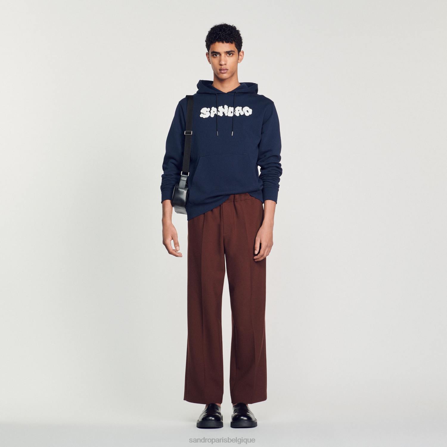 vêtements Sandro Paris sweat à capuche brodé bleu marine Hommes XLXD740