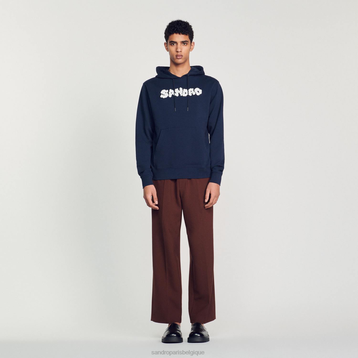 vêtements Sandro Paris sweat à capuche brodé bleu marine Hommes XLXD740