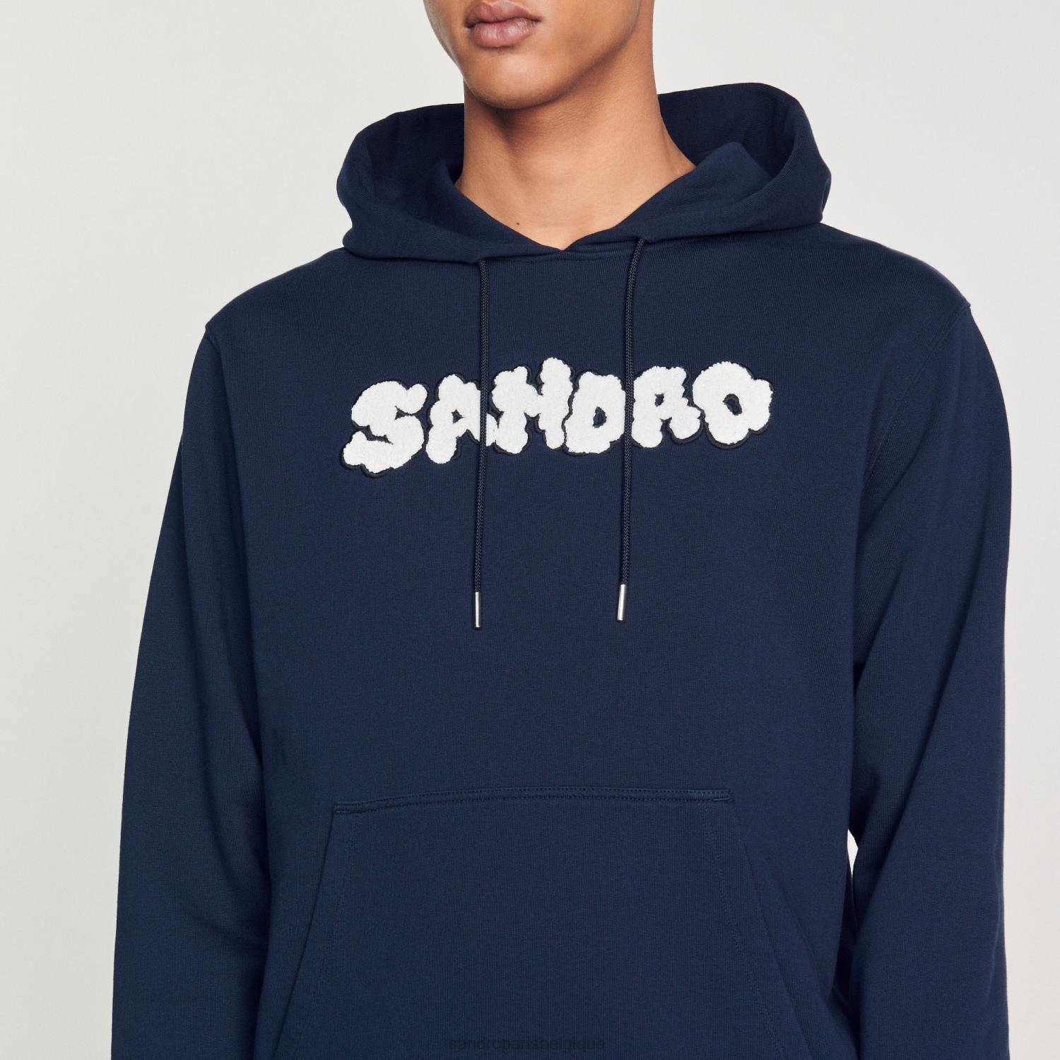 vêtements Sandro Paris sweat à capuche brodé bleu marine Hommes XLXD740