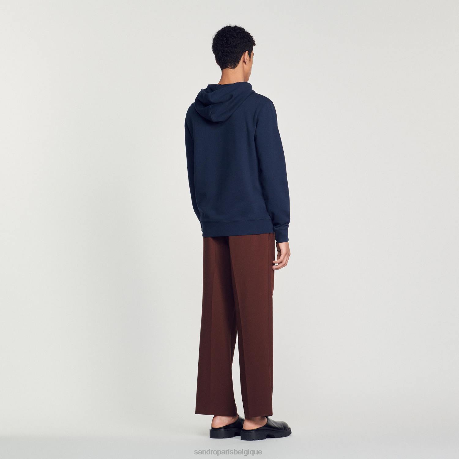 vêtements Sandro Paris sweat à capuche brodé bleu marine Hommes XLXD740