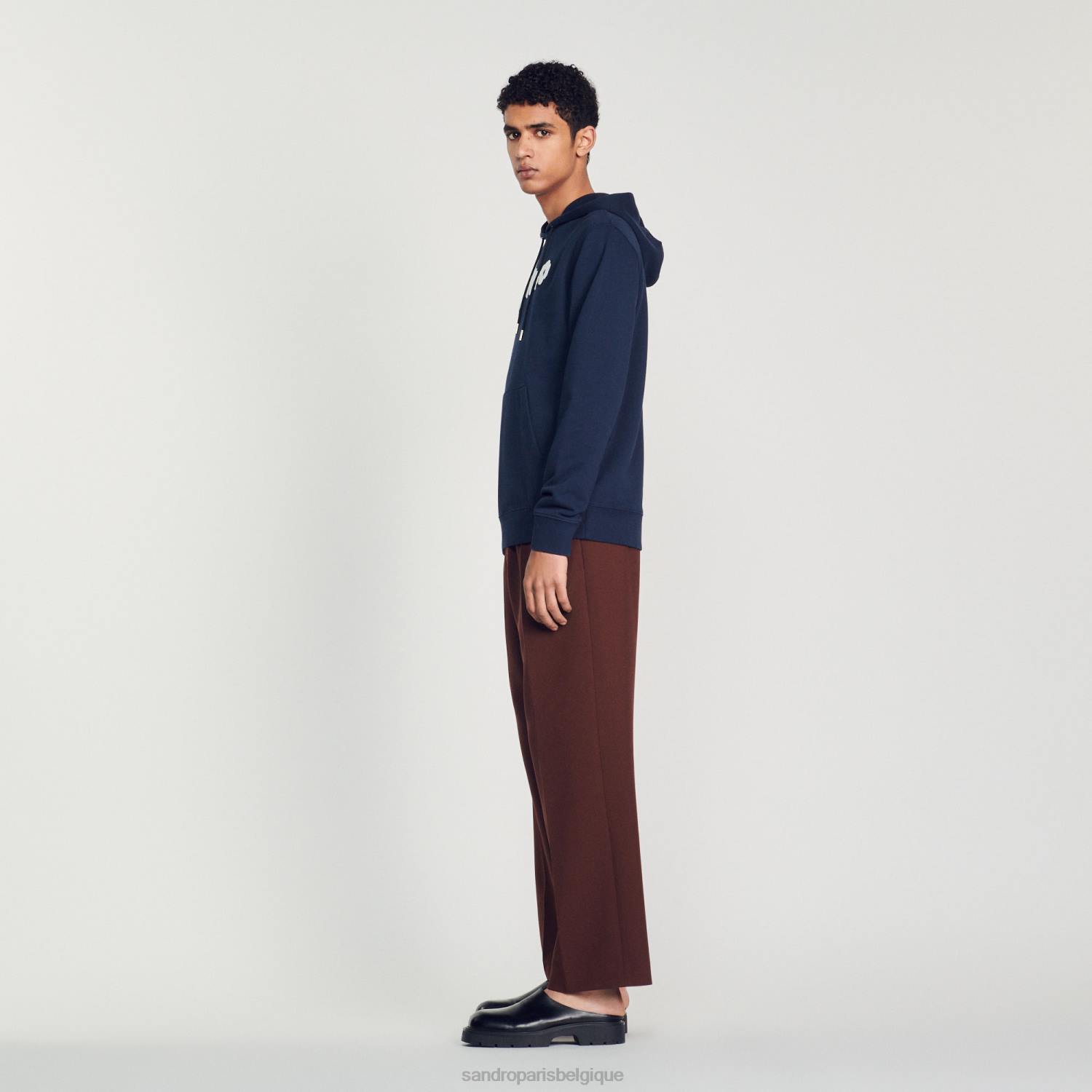 vêtements Sandro Paris sweat à capuche brodé bleu marine Hommes XLXD740