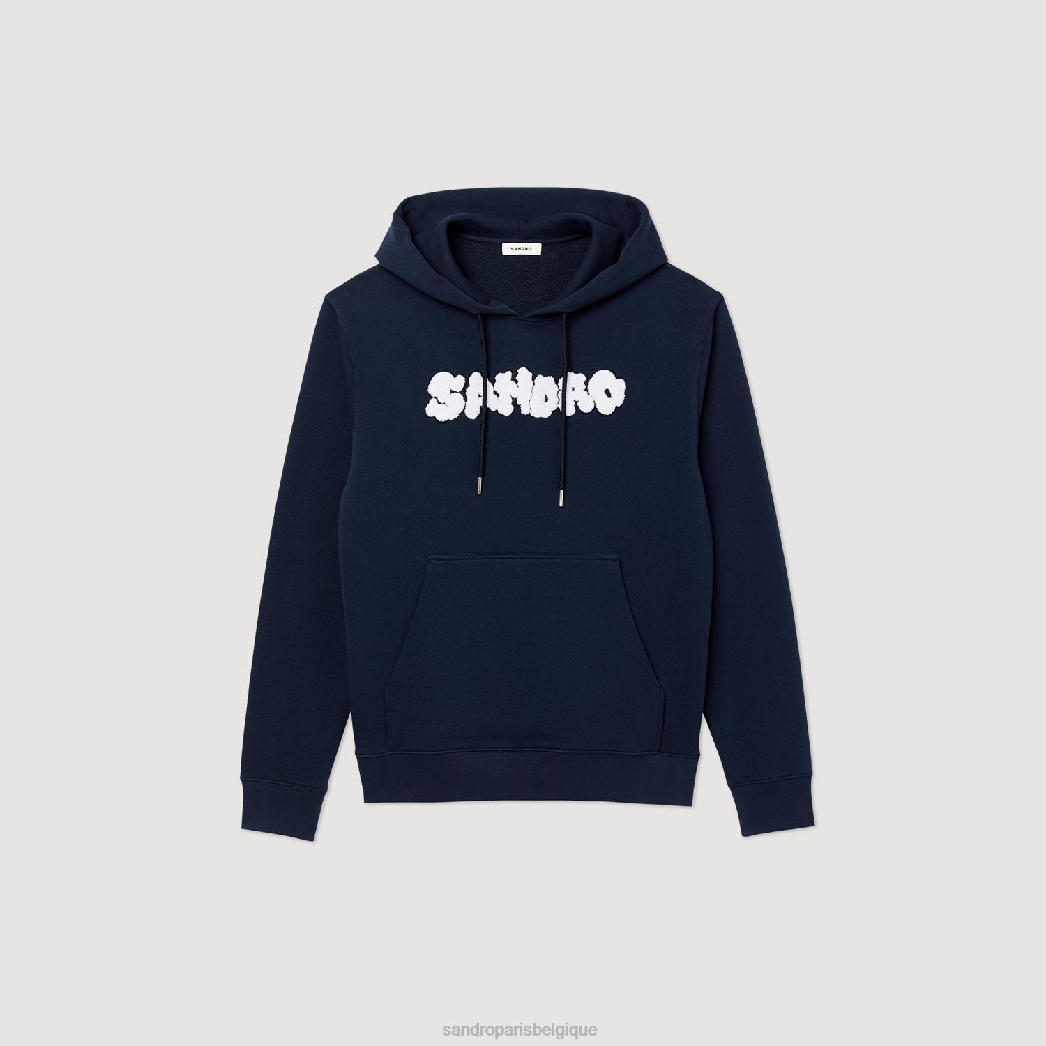 vêtements Sandro Paris sweat à capuche brodé bleu marine Hommes XLXD740