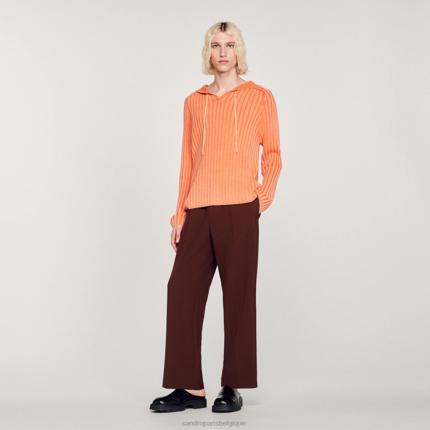 vêtements Sandro Paris sweat à capuche en maille délavée orange Hommes XLXD775