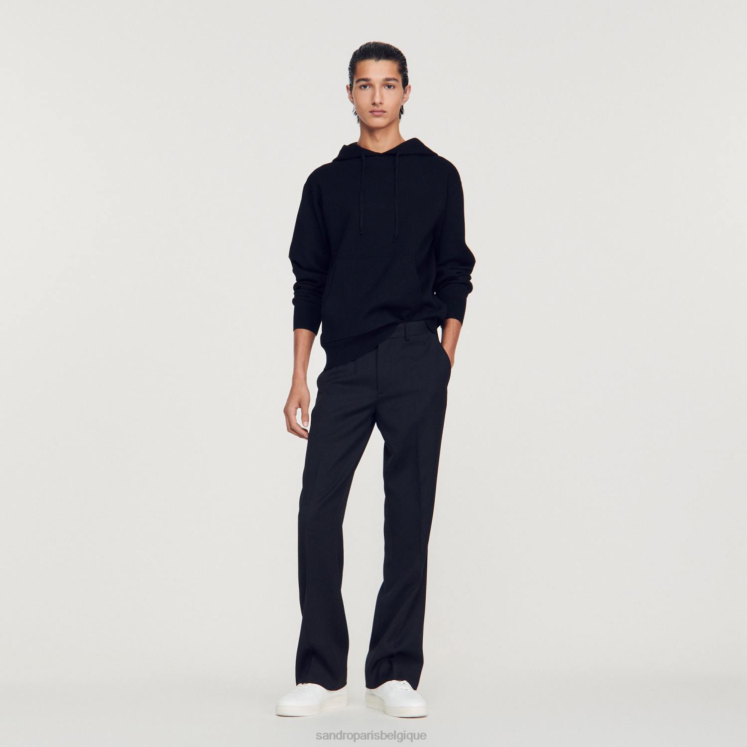 vêtements Sandro Paris sweat à capuche en tricot noir Hommes XLXD659