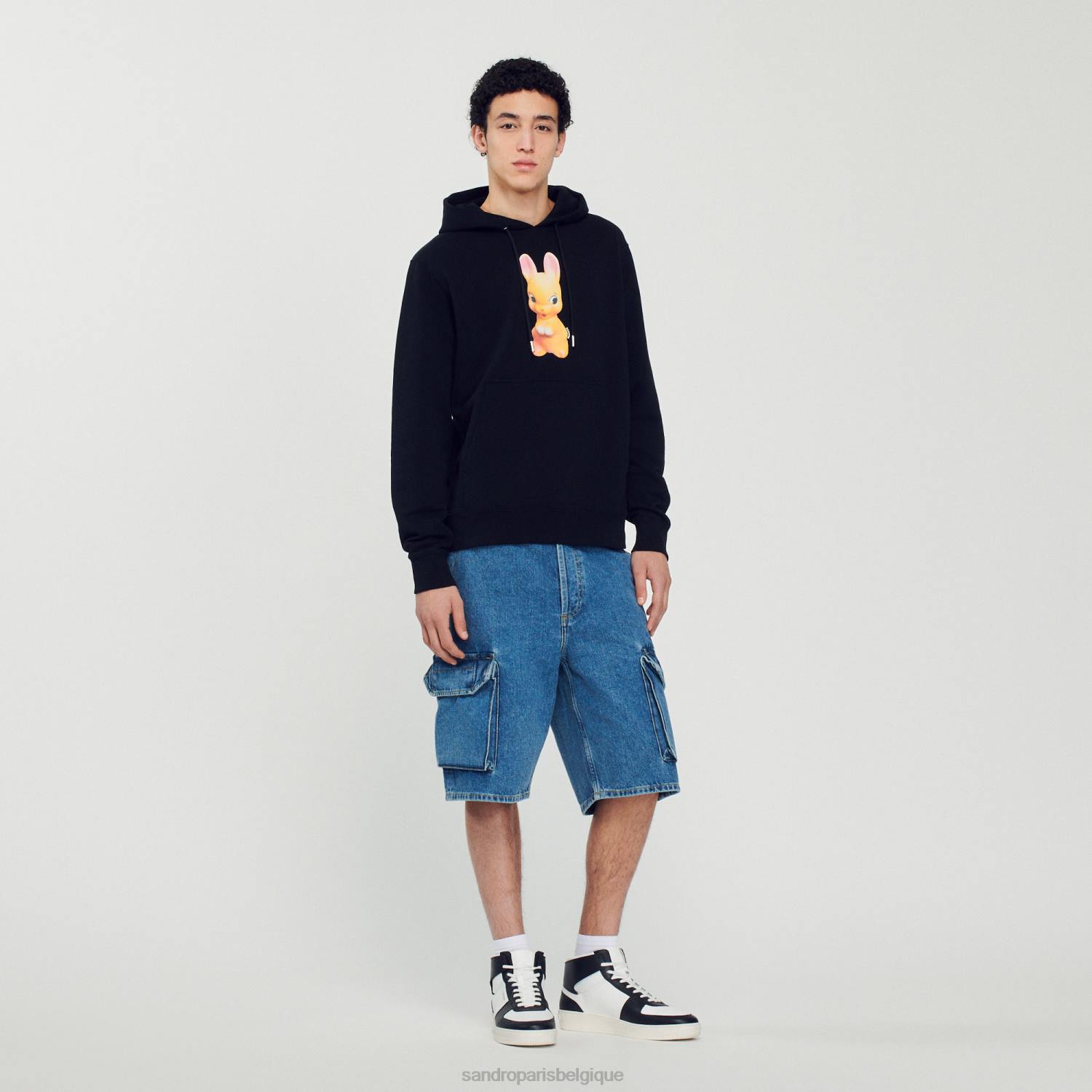 vêtements Sandro Paris sweat à capuche imprimé lapin noir Hommes XLXD731