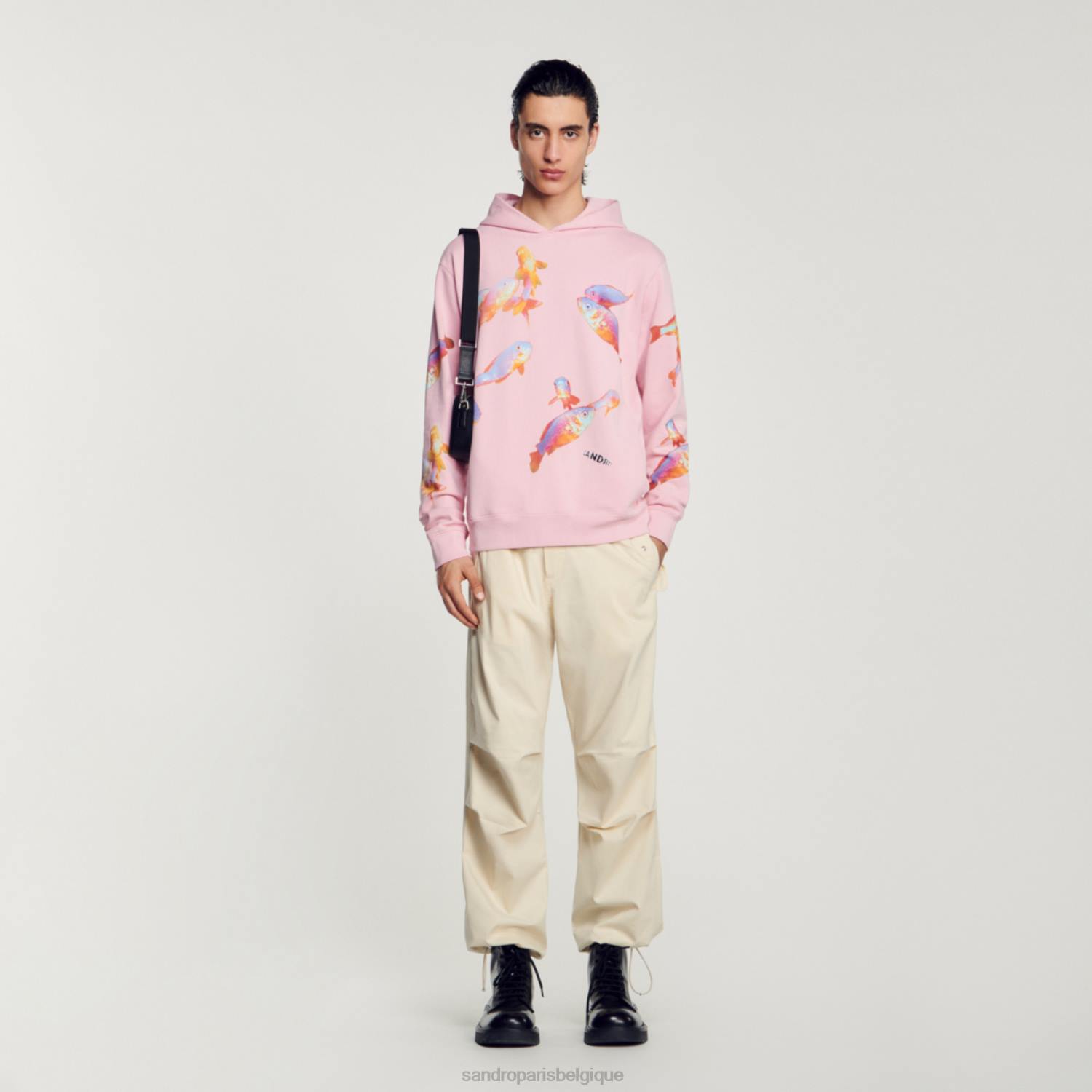 vêtements Sandro Paris sweat à capuche imprimé rose Hommes XLXD642