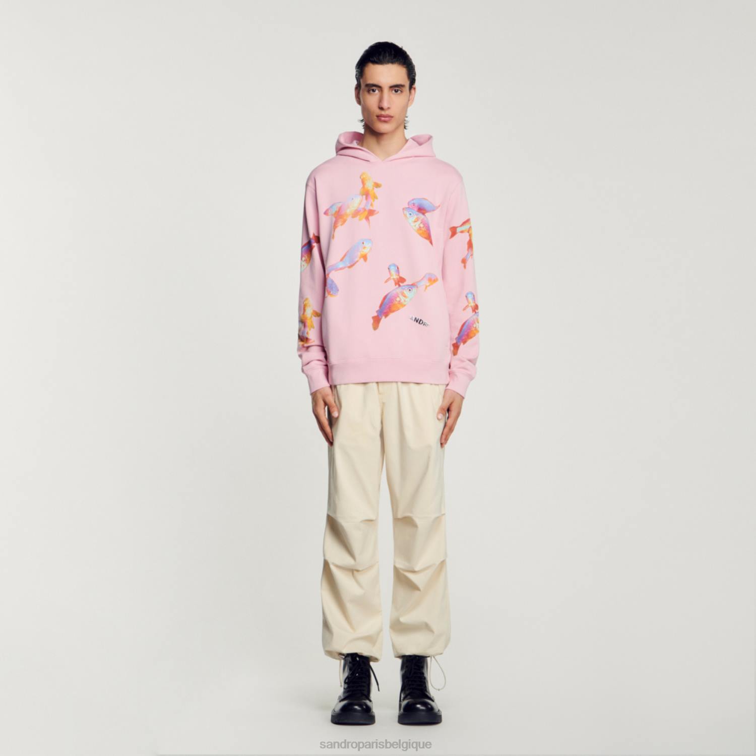 vêtements Sandro Paris sweat à capuche imprimé rose Hommes XLXD642