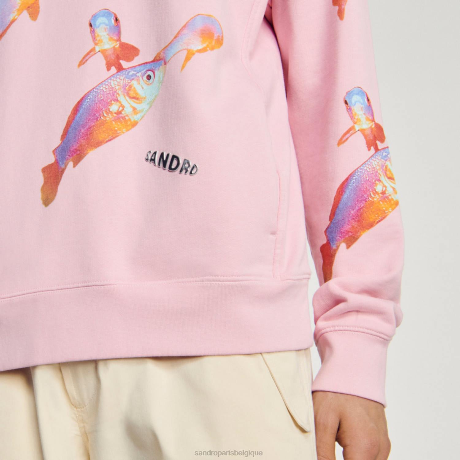 vêtements Sandro Paris sweat à capuche imprimé rose Hommes XLXD642