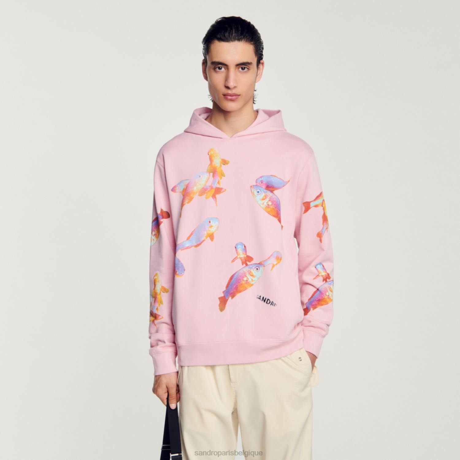 vêtements Sandro Paris sweat à capuche imprimé rose Hommes XLXD642