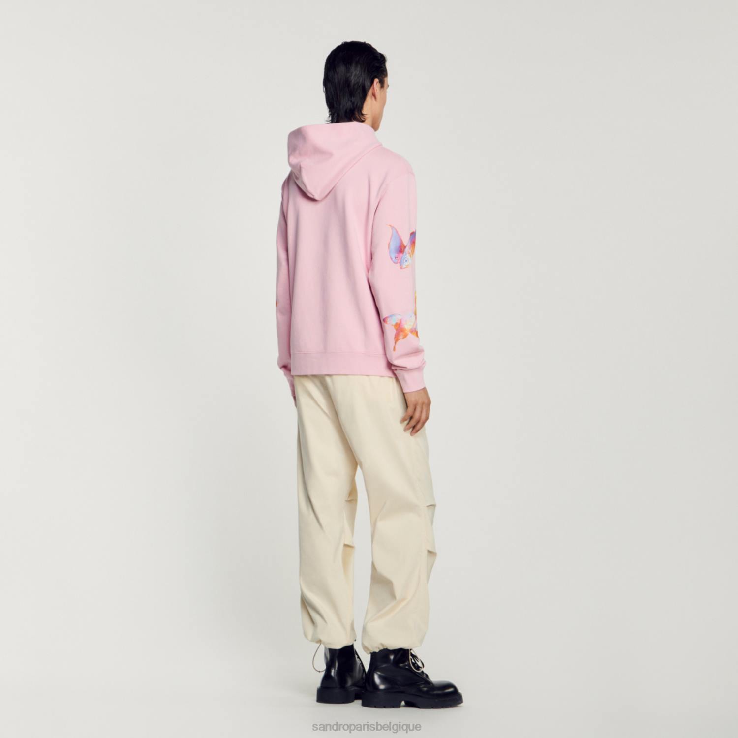 vêtements Sandro Paris sweat à capuche imprimé rose Hommes XLXD642