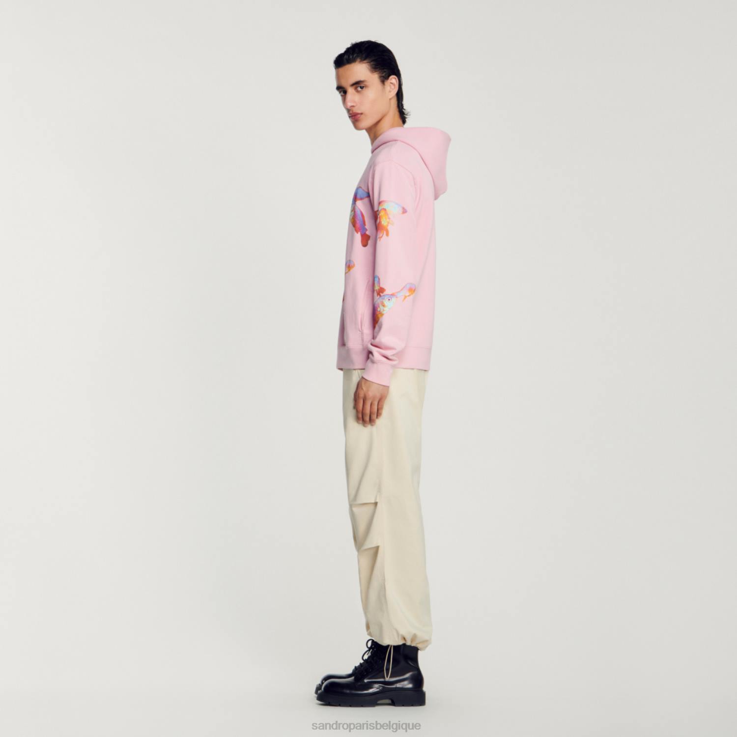vêtements Sandro Paris sweat à capuche imprimé rose Hommes XLXD642