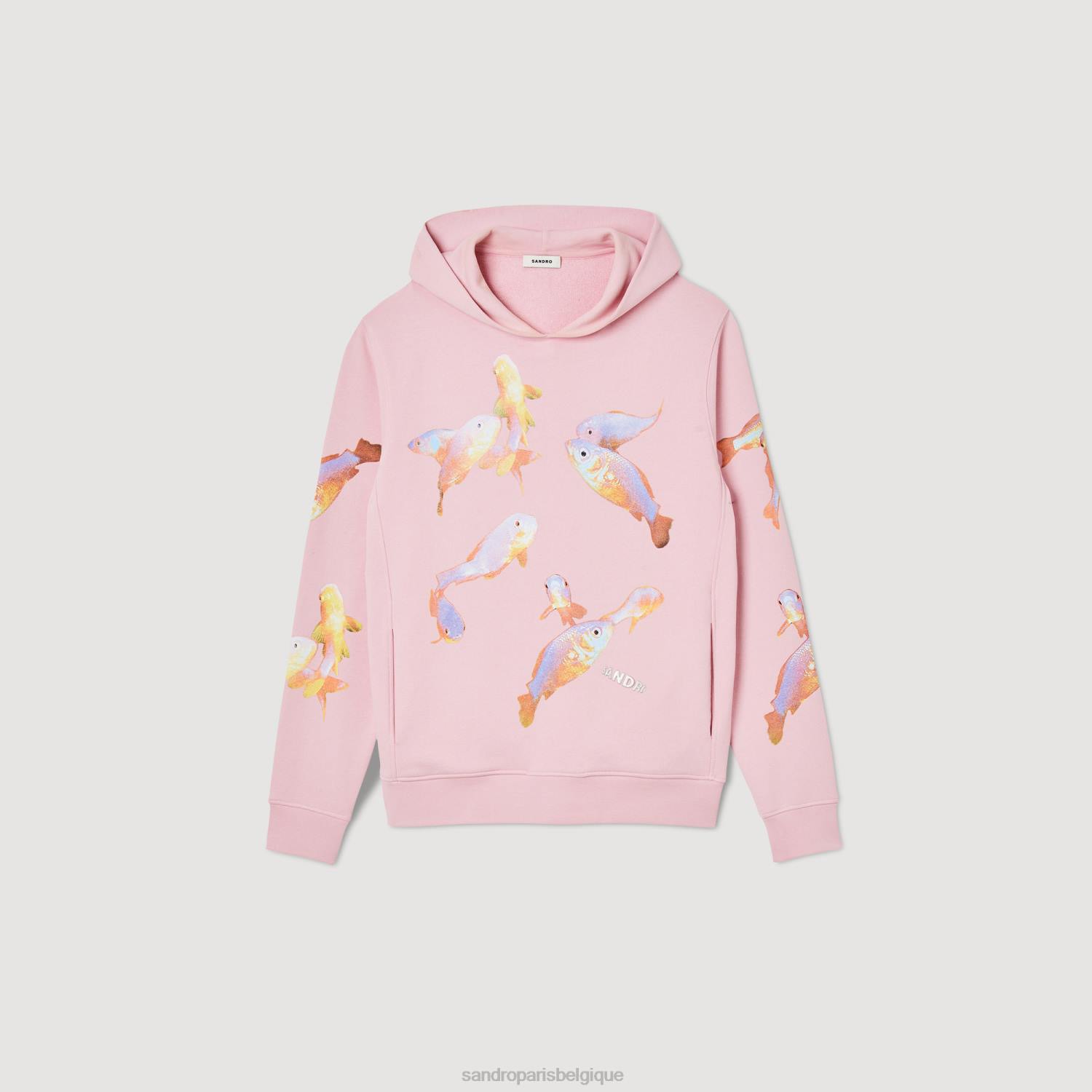 vêtements Sandro Paris sweat à capuche imprimé rose Hommes XLXD642