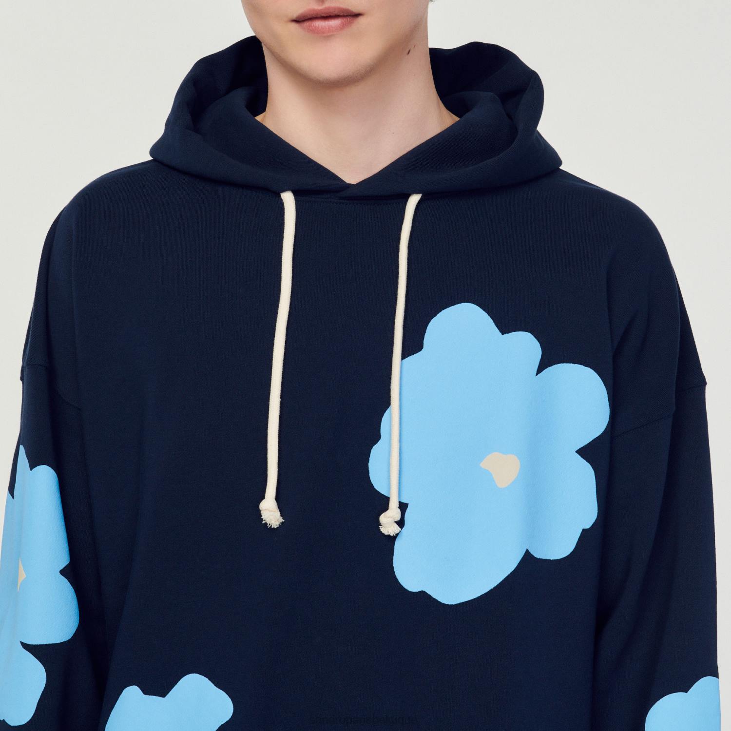 vêtements Sandro Paris sweat à capuche à motif floral bleu marine Hommes XLXD703