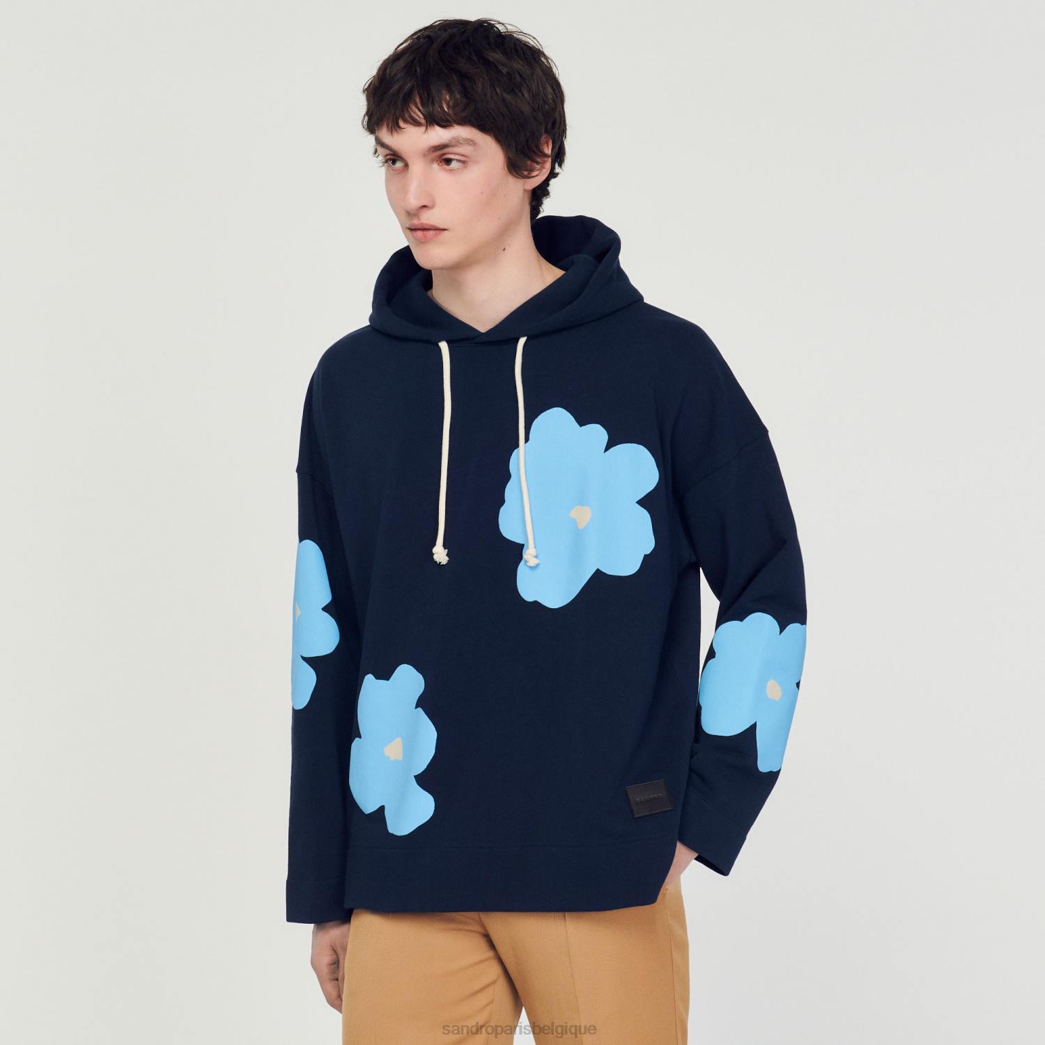 vêtements Sandro Paris sweat à capuche à motif floral bleu marine Hommes XLXD703