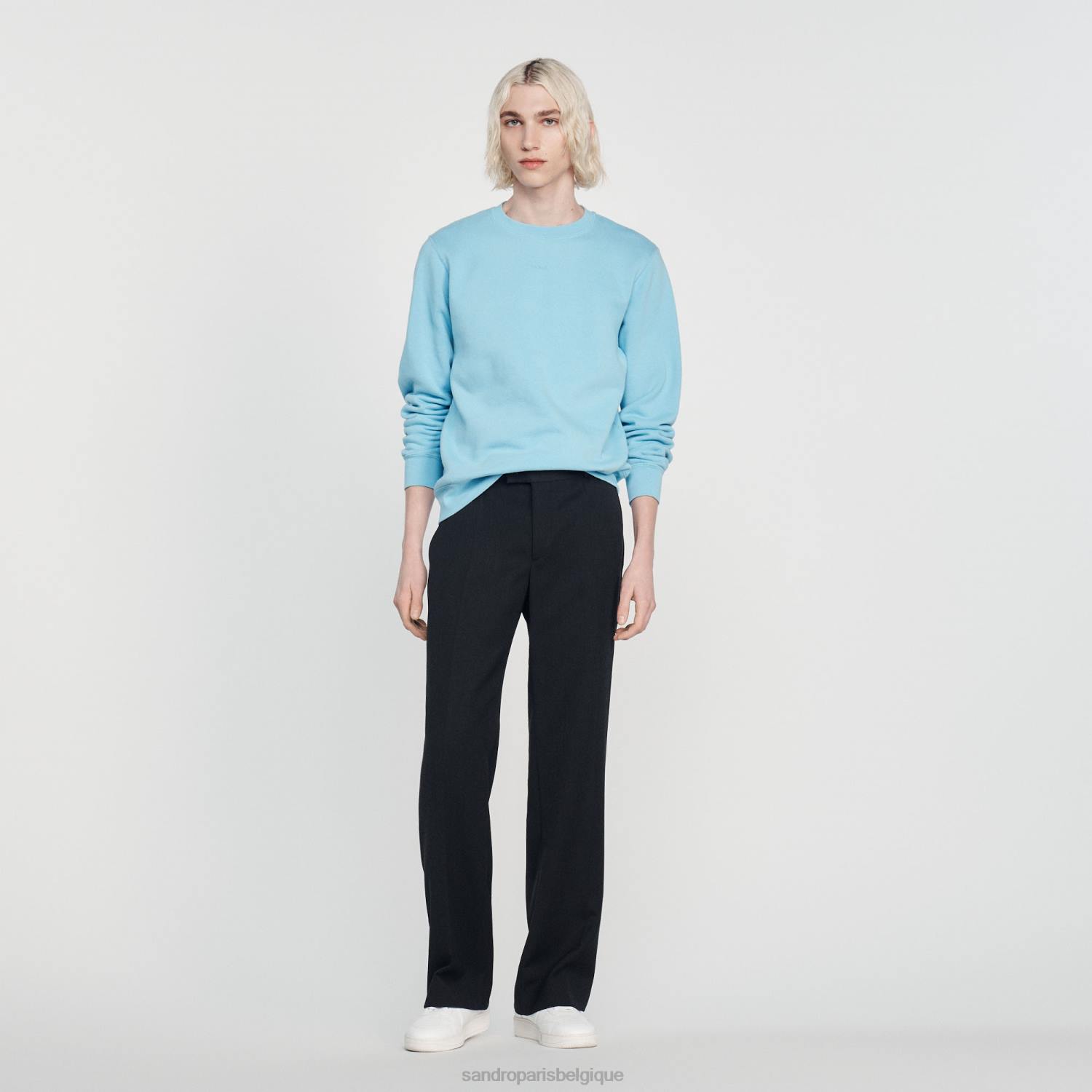 vêtements Sandro Paris sweat-shirt en polaire brodé bleu clair Hommes XLXD814