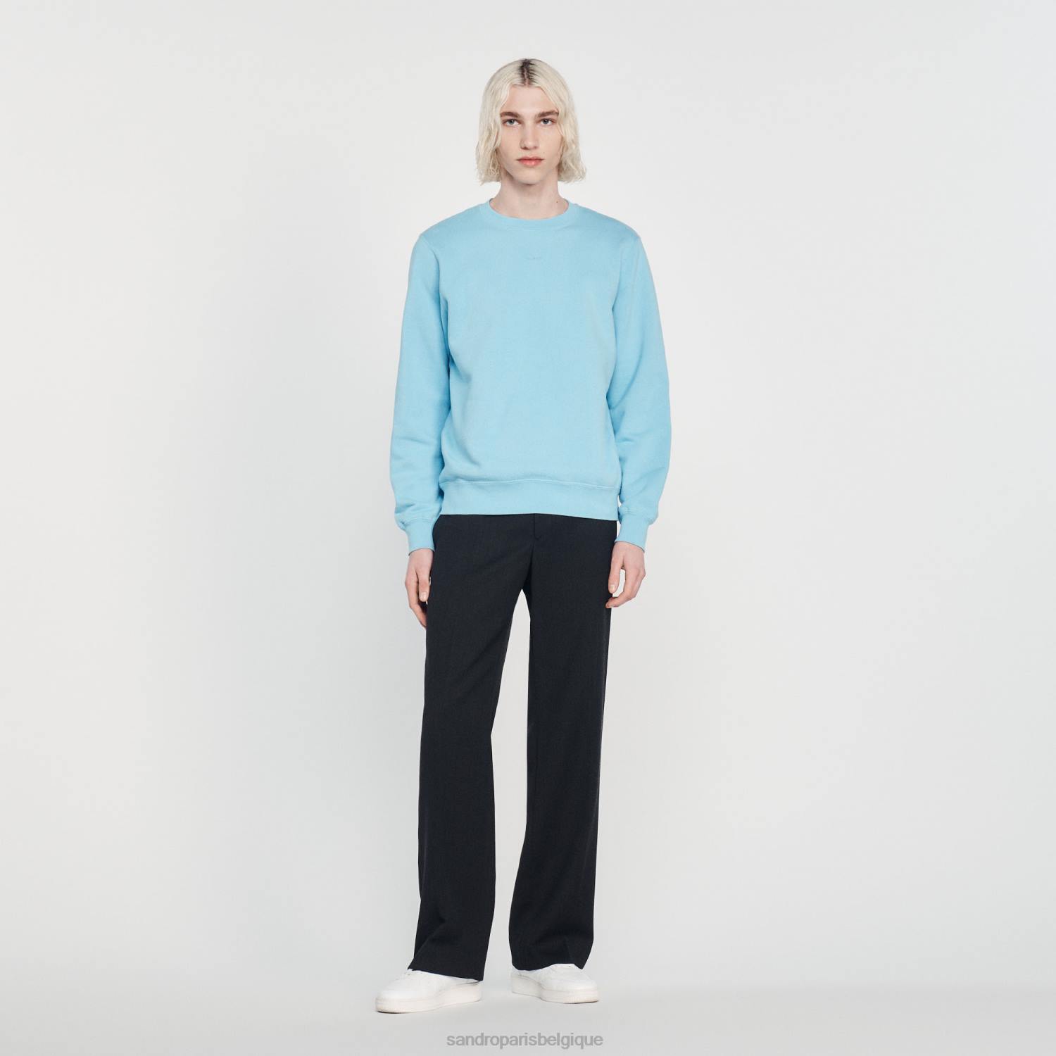 vêtements Sandro Paris sweat-shirt en polaire brodé bleu clair Hommes XLXD814