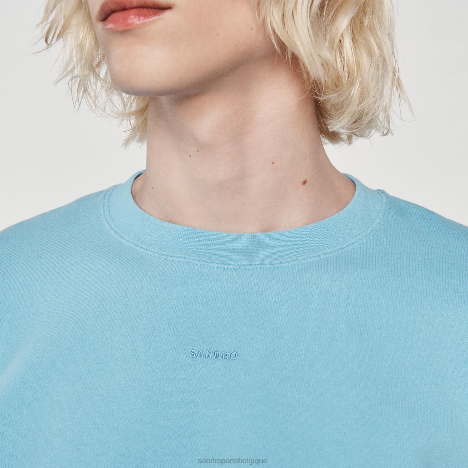 vêtements Sandro Paris sweat-shirt en polaire brodé bleu clair Hommes XLXD814