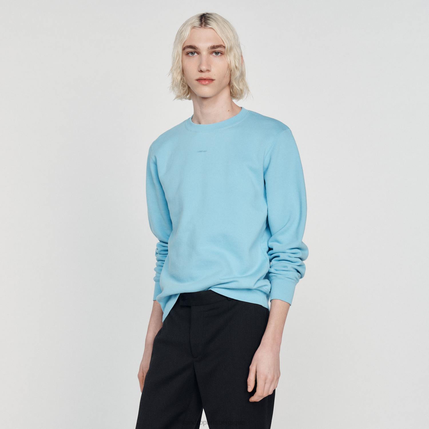 vêtements Sandro Paris sweat-shirt en polaire brodé bleu clair Hommes XLXD814
