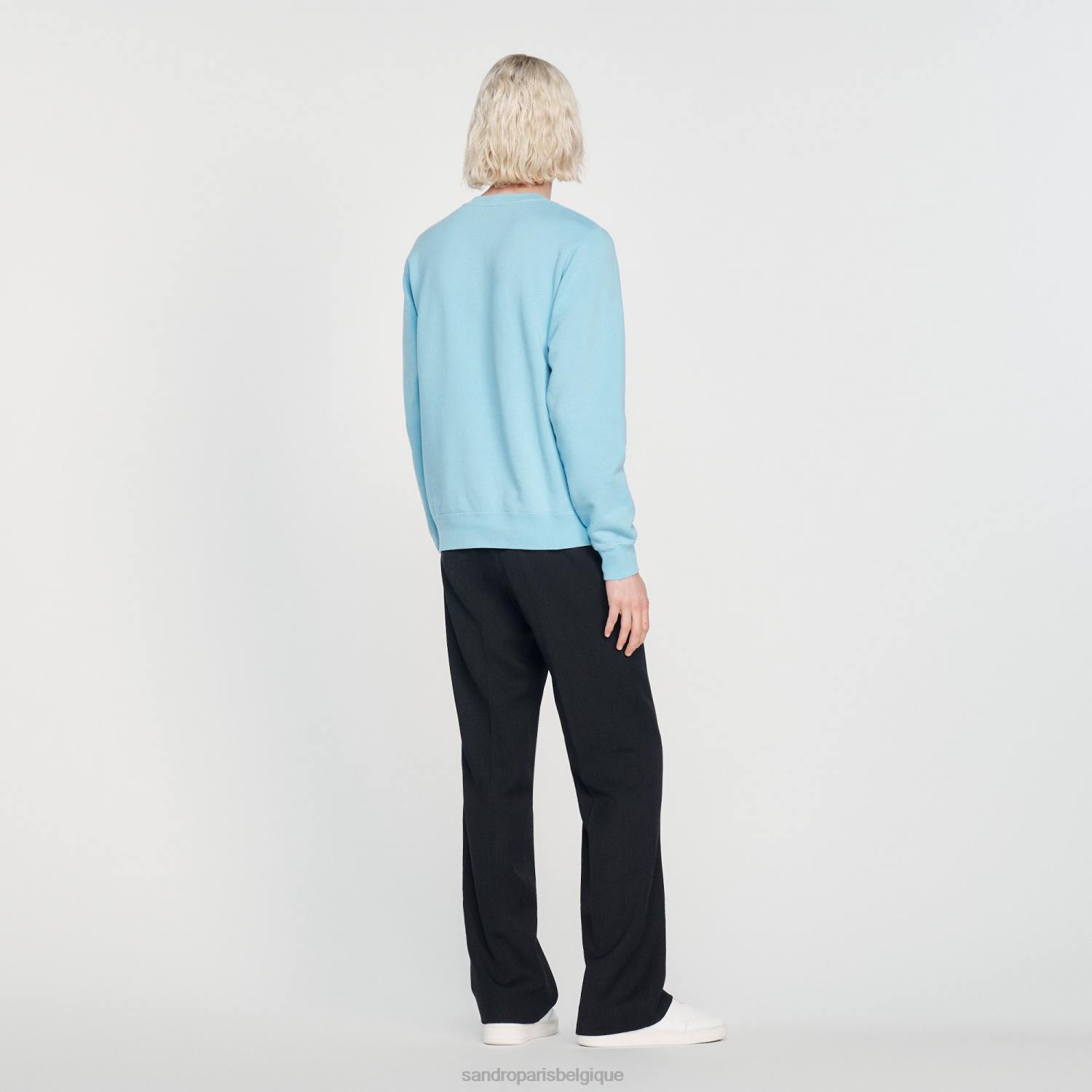 vêtements Sandro Paris sweat-shirt en polaire brodé bleu clair Hommes XLXD814