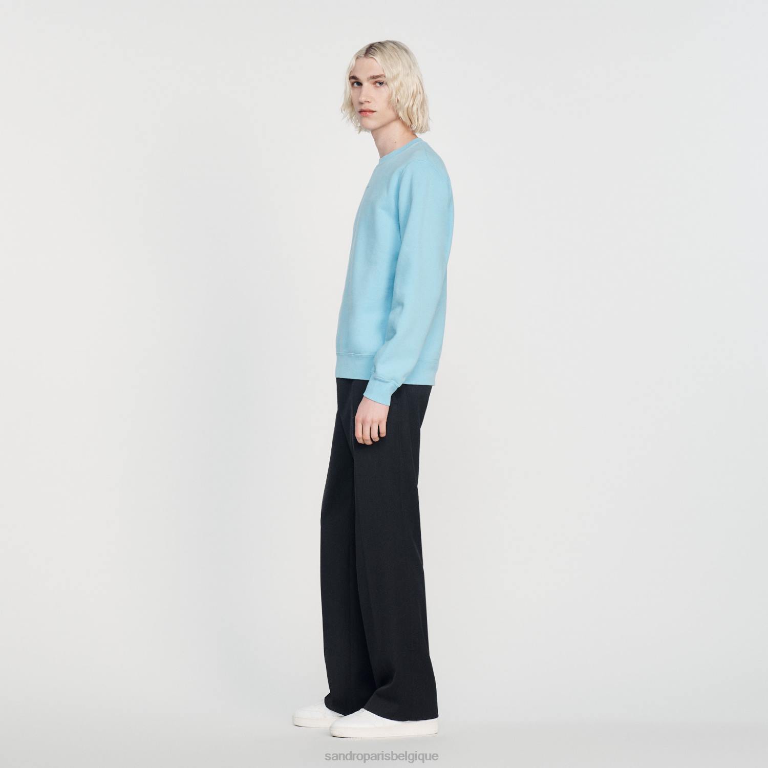 vêtements Sandro Paris sweat-shirt en polaire brodé bleu clair Hommes XLXD814